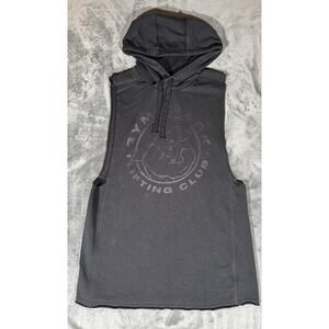 Gymshark Hoodie Mens Small Black Sleeveless Lifting Club Graphic Pullover Fleece
